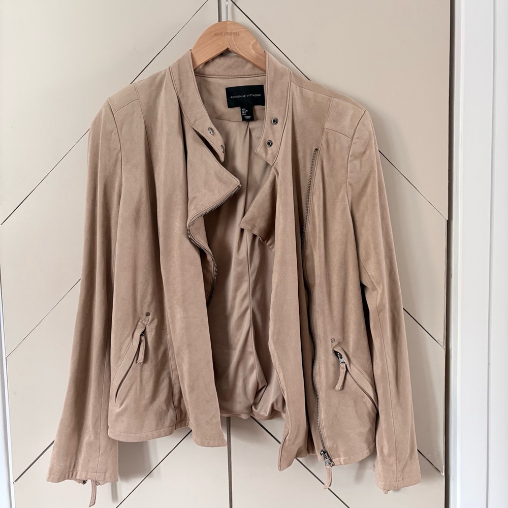 Adrienne Vittadini Taupe Suede Moto Jacket - Picture 2 of 6
